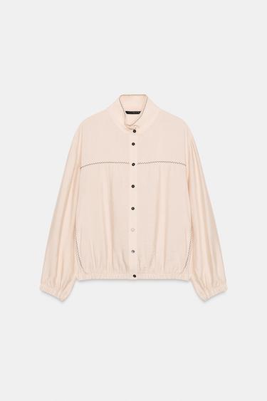 CONTRASTING SEAM BALLOON TOP - Ecru by Zara - Image 5