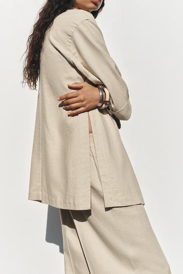 DOUBLE-BREASTED LINEN BLEND BLAZER - Light beige by Zara - Image 2