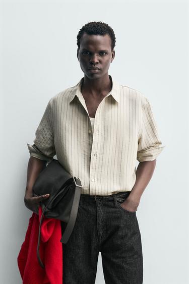 STRIPED FLOWING SHIRT - Ecru by Zara