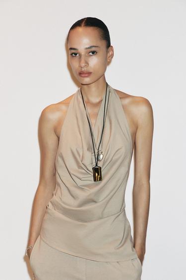 DYED EFFECT HALTER TOP - Sand by Zara - Image 1