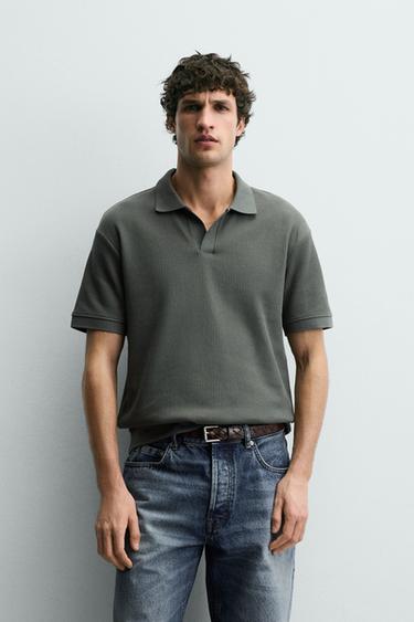 Zara 直紋羅紋 POLO 衫 - 深綠色