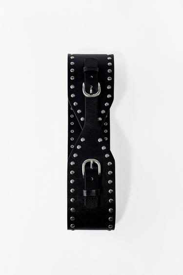 CINTURÓN FAJÍN PIEL TACHAS - Negro de Zara