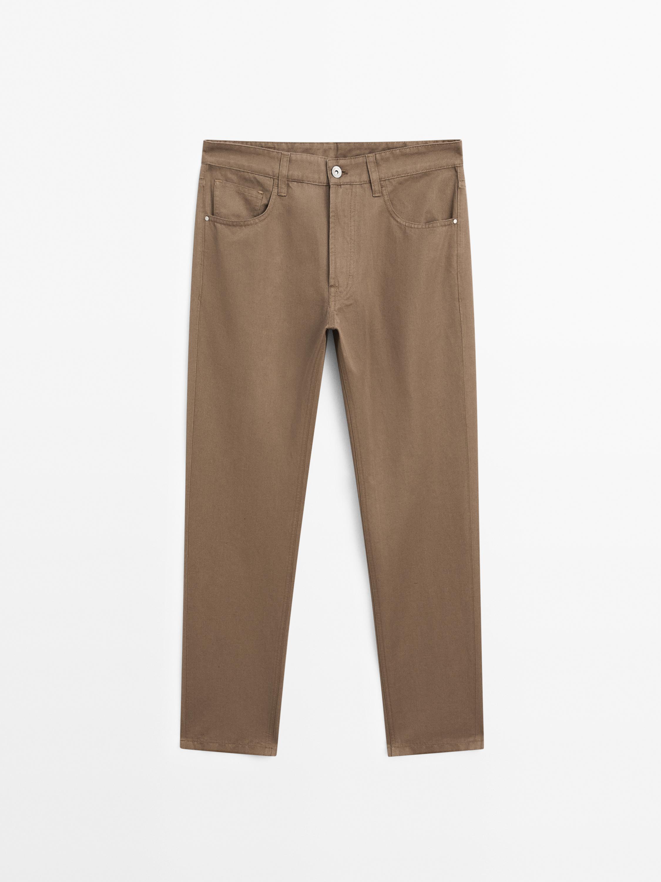 Cotton blend tapered fit trousers