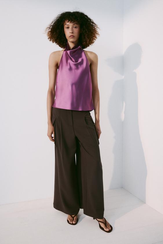 TOP HALTER SATINADO - Gris Claro de Zara - Imagen 0