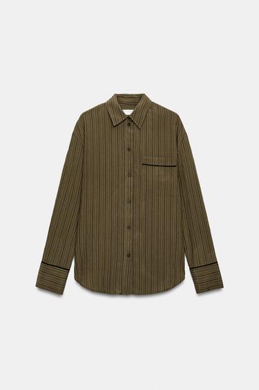 ZW COLLECTION STRIPED FLOWING SHIRT - Brown-Blue by Zara - Image 5