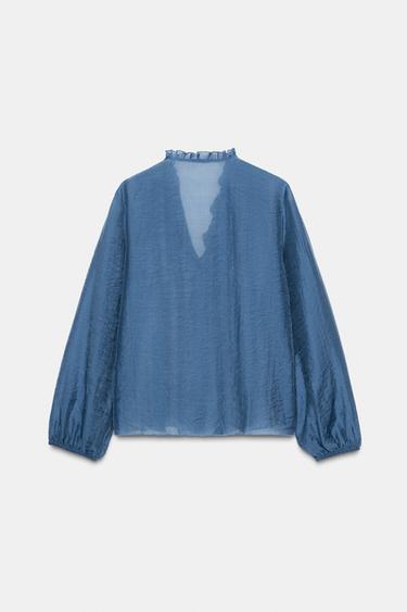 BLOUSE À VOLANTS - Bleu / Gris de Zara - Image 6