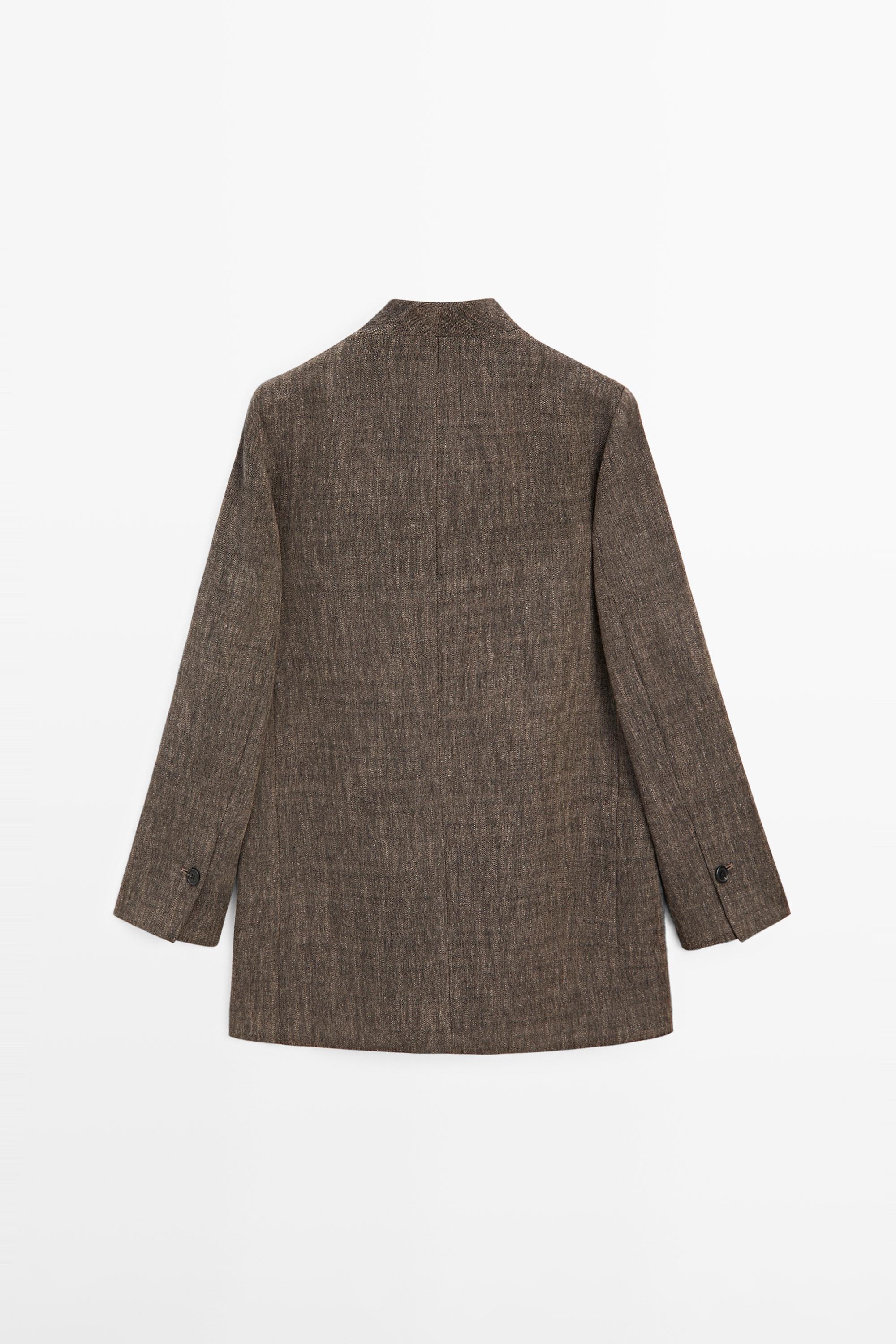 Flecked wool blend coat with high collar