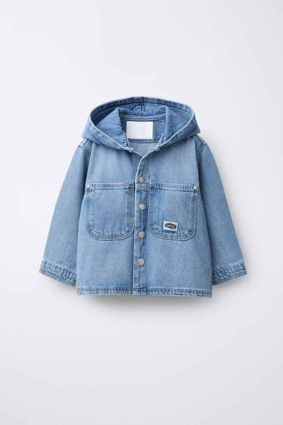フード付きデニムシャツジャケット - ミディアムブルー | ZARA Japan 