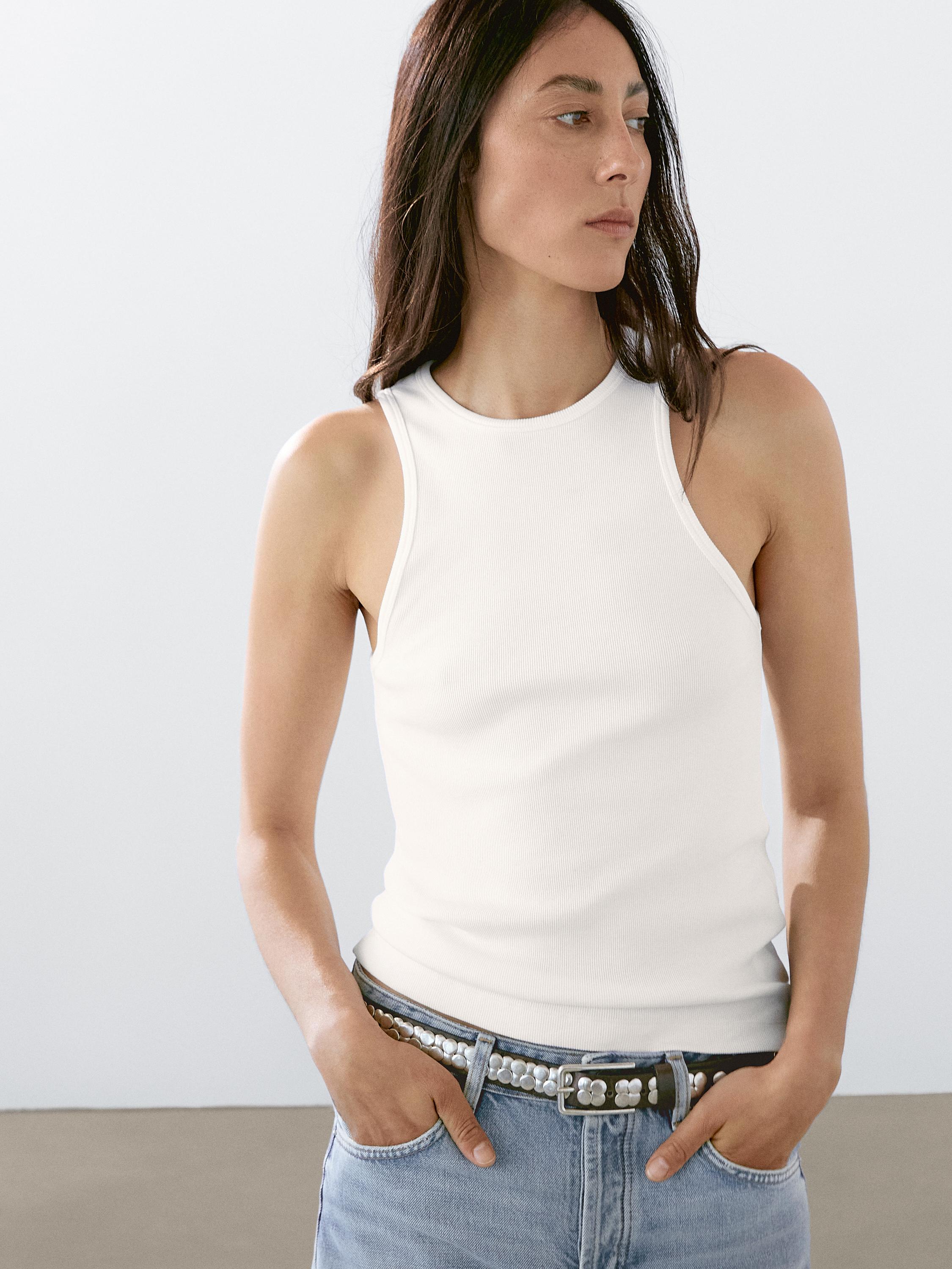 Top à encolure américaine en coton mélangé