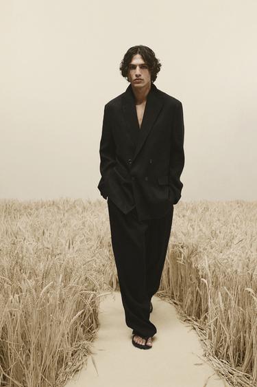 DOUBLE-BREASTED LINEN/LYOCELL SUIT BLAZER - Black by Zara