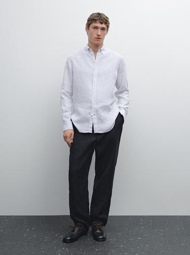 CAMISA SLIM FIT 100% LINO - Azul de Zara - Imagen 0