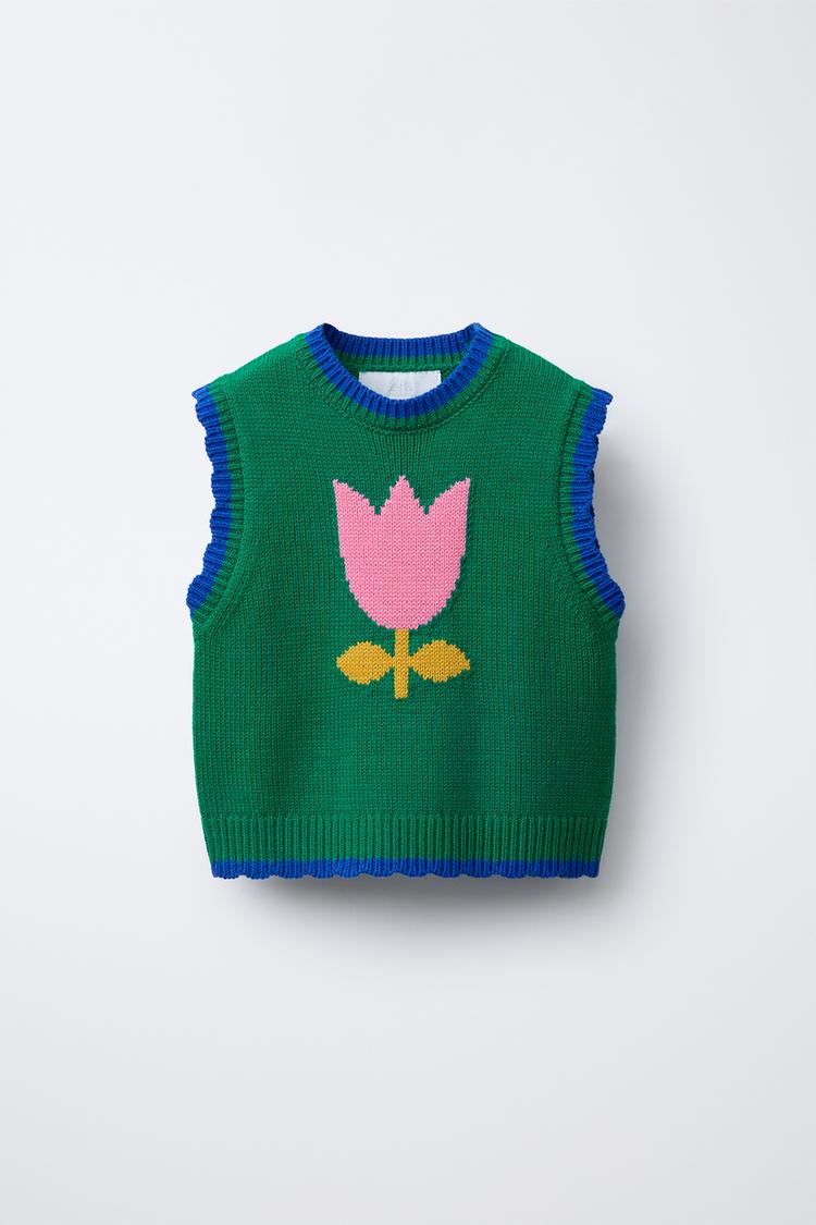 GILET EN MAILLE TULIPE Vert ZARA France1
