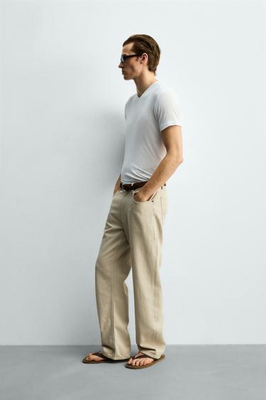 VISCOSE TEXTURED V-NECK T-SHIRT - White by Zara - Image 3