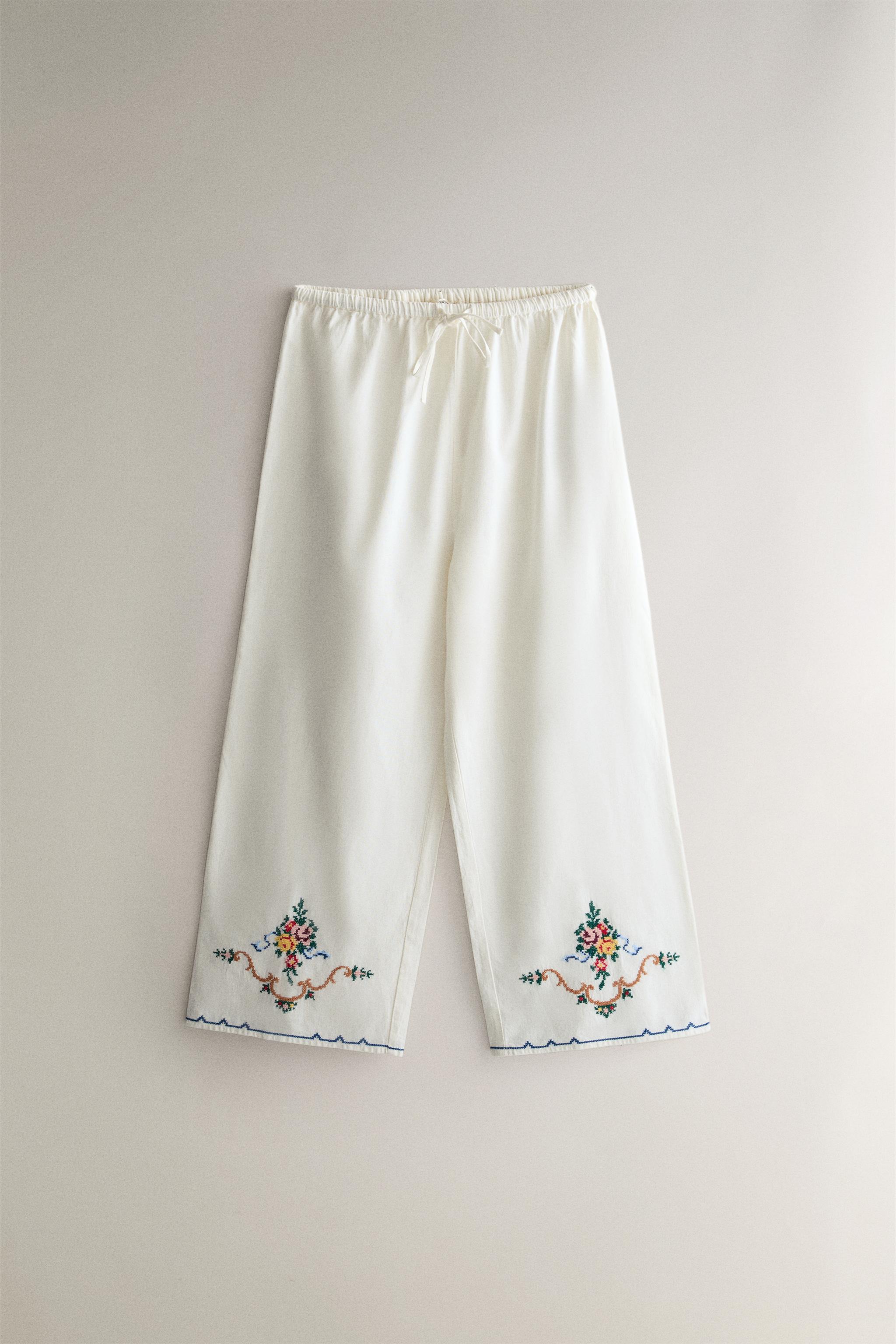 PANTALON COTON LIN BRODÉ
