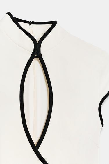 Zara CONTRAST PIPING MINI DRESS - Oyster-white