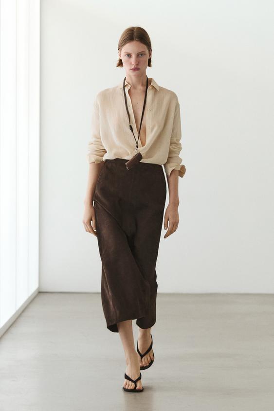 Straight nubuck leather midi skirt from Zara - $690