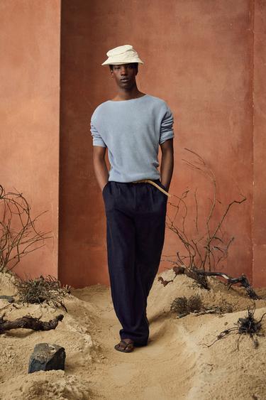 REGULAR FIT 100% LINEN JUMPER - Blue / Steel by Zara