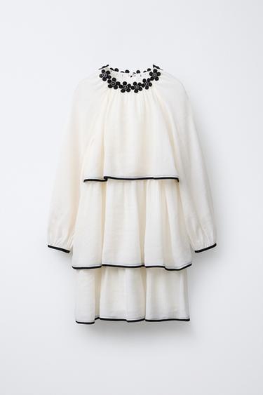 FLOWING DRESS WITH JEWEL FLOWER - Ecru by Zara - Image 0