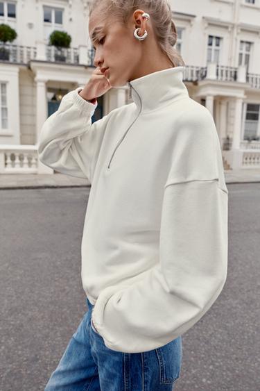 Zara METAL ZIP SWEATSHIRT - Oyster-white