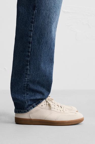 LEATHER TRAINERS WITH CONTRAST SOLE - Bone White by Zara - Image 0