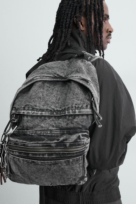 WASHED EFFECT DENIM BACKPACK
