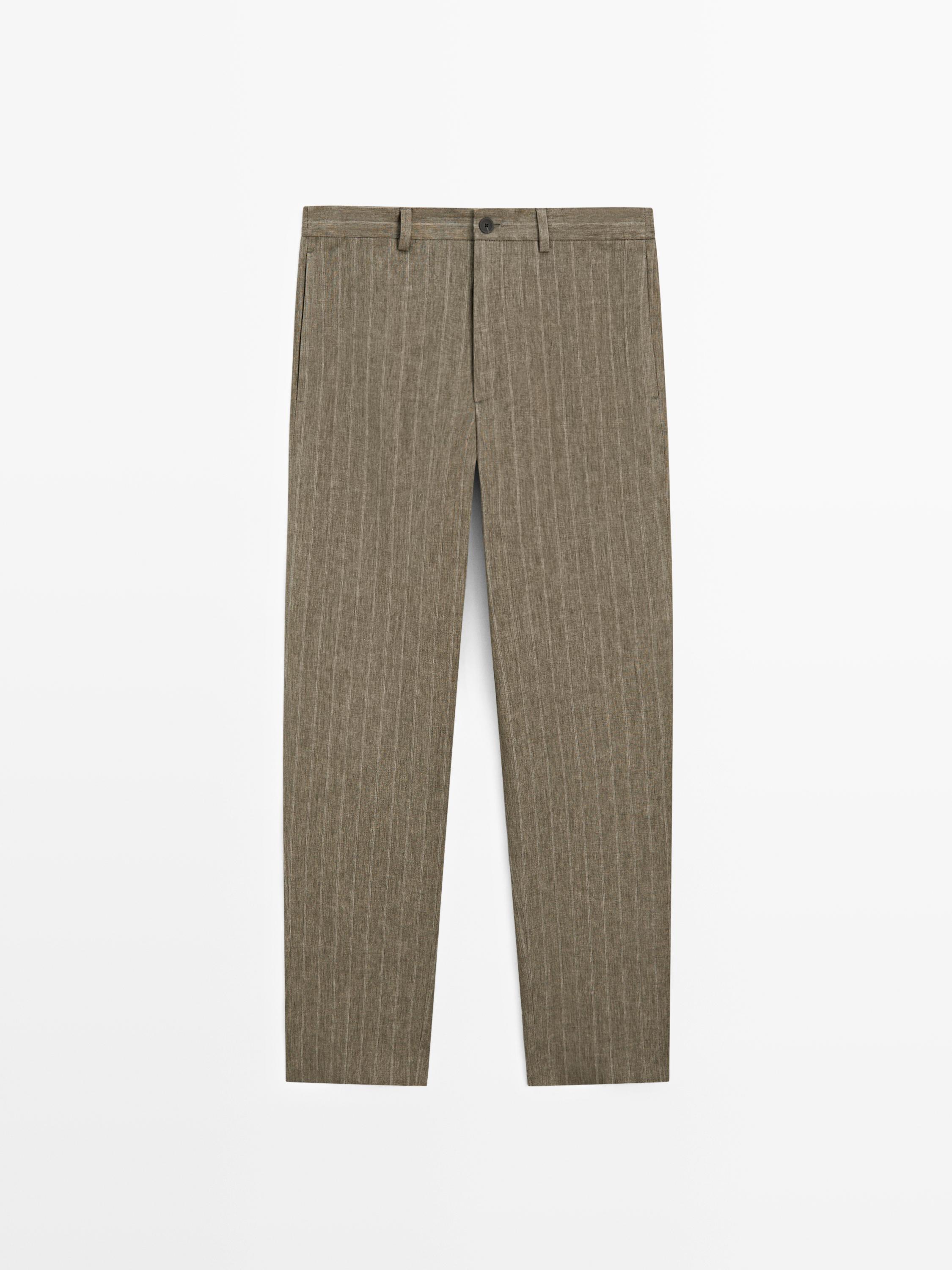 Striped linen trousers — Green