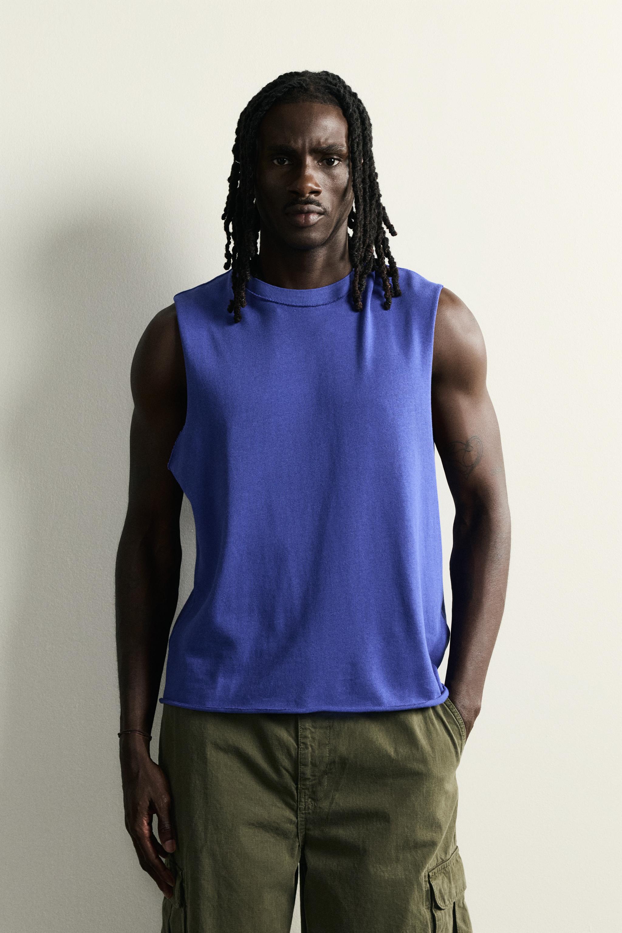 COTTON KNIT TANK TOP — Electric blue