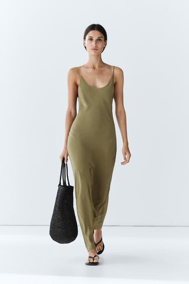 Zara Spaghetti strap lingerie midi dress - Mid-green - Image 0
