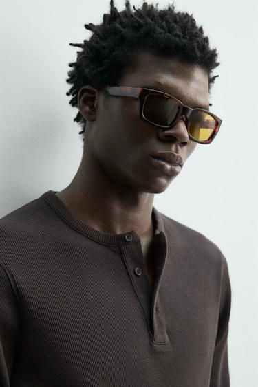 RIBBED HENLEY T-SHIRT - Black / Brown by Zara - Image 4