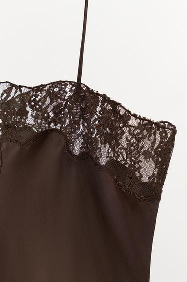 TOP SATINÉ DENTELLE - Marron de Zara - Image 2