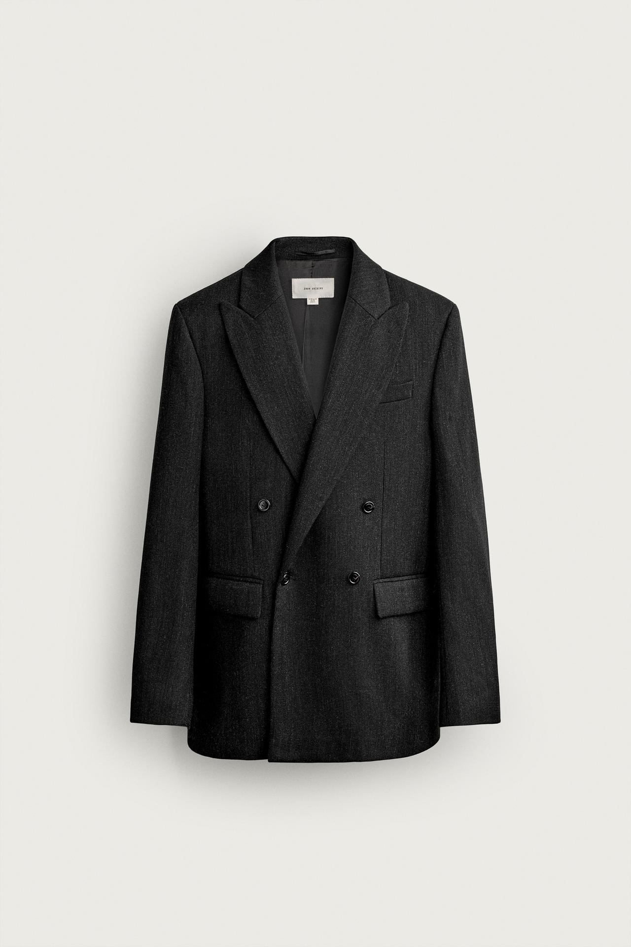 100% WOOL MANTECO® DOUBLE-BREASTED SUIT BLAZER — Gray marl