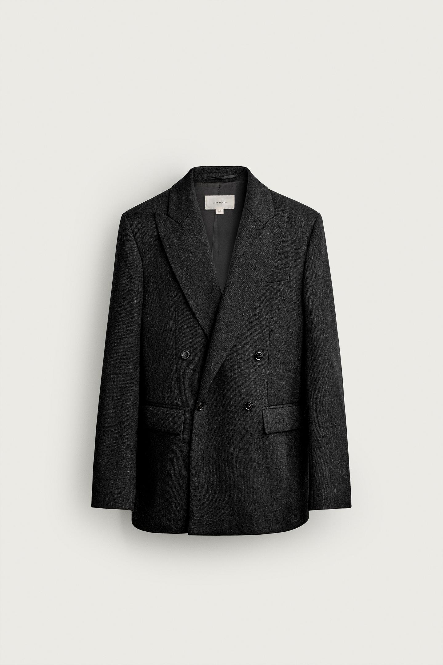Мужской пиджак Zara 100% Wool Manteco® Double-Breasted Suit Blazer, цвет: Серый меланжевый — фото 8