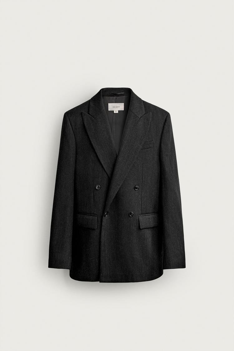 100% WOOL MANTECO® DOUBLE-BREASTED SUIT BLAZER — Gray marl