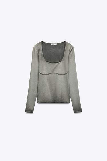 WASHED-EFFECT POLYAMIDE T-SHIRT - Grey by Zara