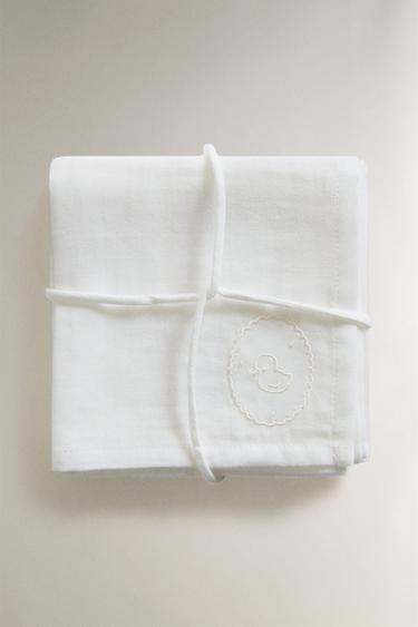 Zara BABY EMBROIDERED MUSLIN CLOTH PACK (PACK OF 2) - Oyster-white - Image 0