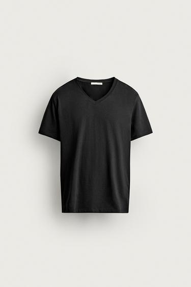 BASIC V-NECK T-SHIRT - Black by Zara