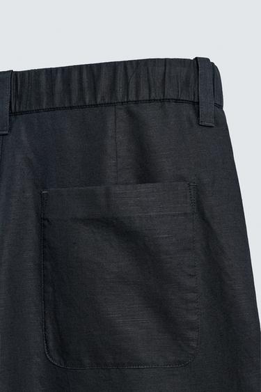 PANTALON DROIT CHANVRE ET COTON - Bleu marine foncé de Zara - Image 9