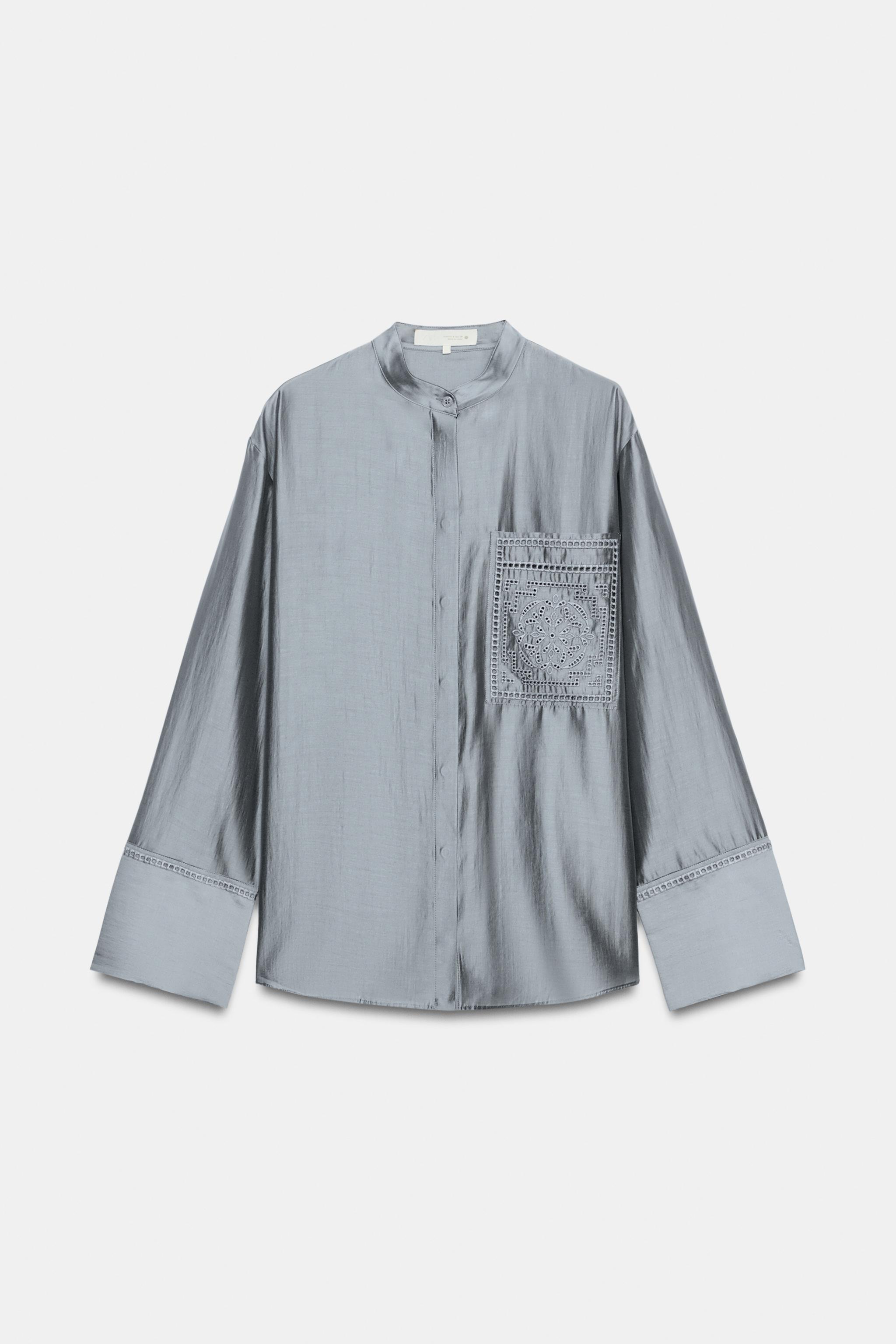 Женские рубашки Zara EMBROIDERED POCKET SHIRT ZW COLLECTION