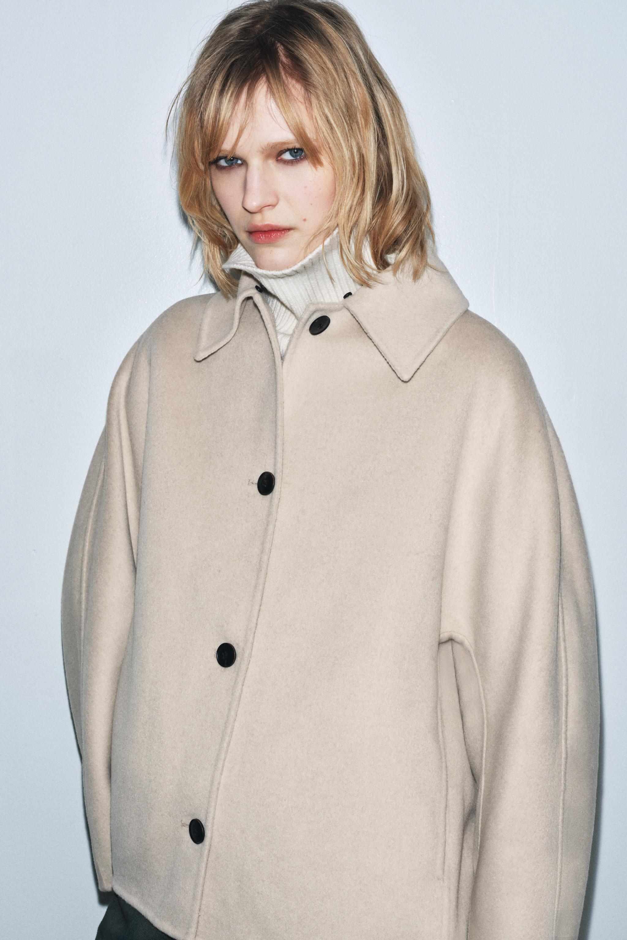 ZW COLLECTION ウール&フェイクファー襟ジャケット - ベージュ | ZARA