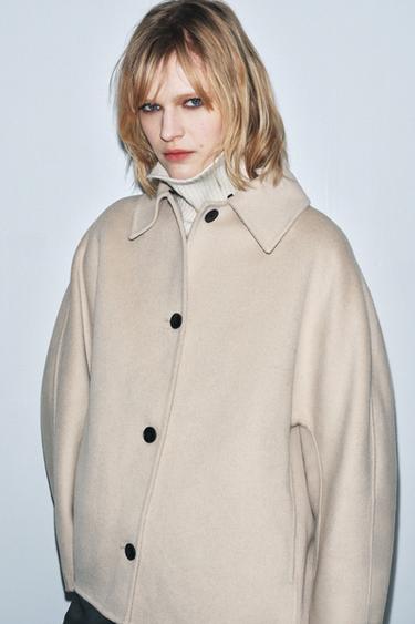 CHAQUETA CON LANA CUELLO EFECTO PELO ZW COLLECTION - Beige de Zara