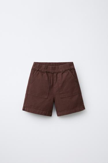 TEXTURED COTTON BERMUDA SHORTS - Dark burgundy by Zara