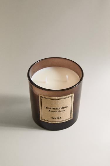(350 G) LEATHER AMBER SCENTED CANDLE - Black by Zara
