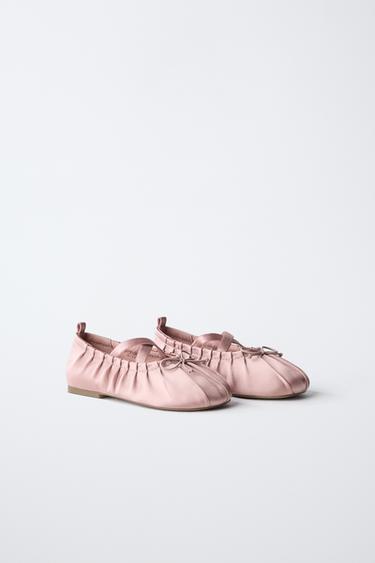 SATIN-EFFECT BALLET FLATS — Pink 2