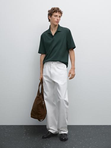 Zara Slim fit cotton blend polo shirt - Bottle green - Image 0