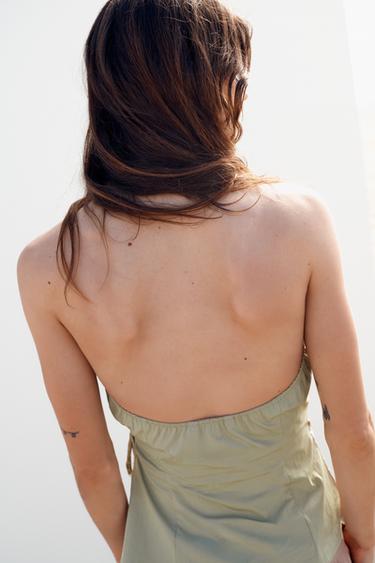 CROSSOVER HALTER TOP - Light khaki by Zara