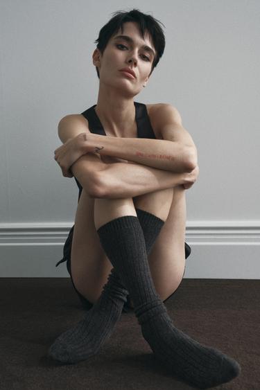 RIBBED LONG SOCKS - Anthracite Grey by Zara - Image 0