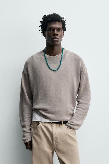 100% LINEN REGULAR FIT JUMPER - Taupe grey by Zara