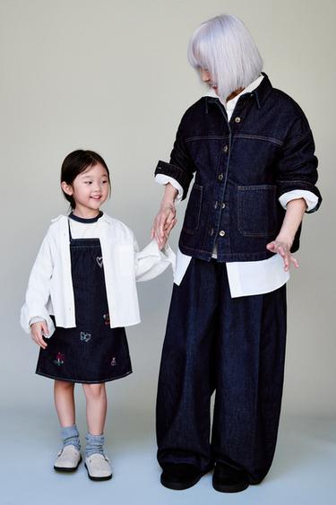 EMBROIDERED DENIM PINAFORE DRESS - Blue by Zara