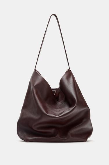 Zara KOŽNA VREĆASTA TORBA SA DVA ODELJKA – Bordo