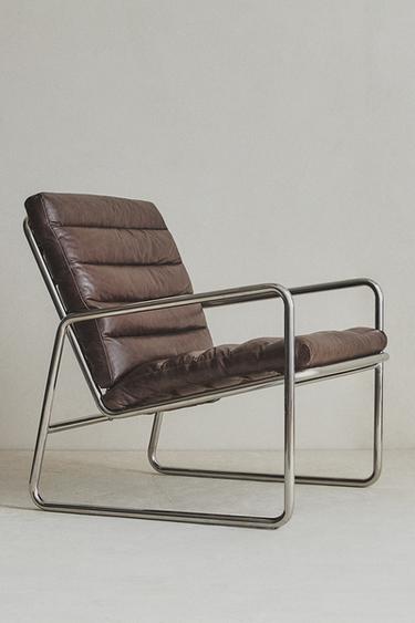 METAL AND LEATHER ACCENT CHAIR - chocolate by Zara